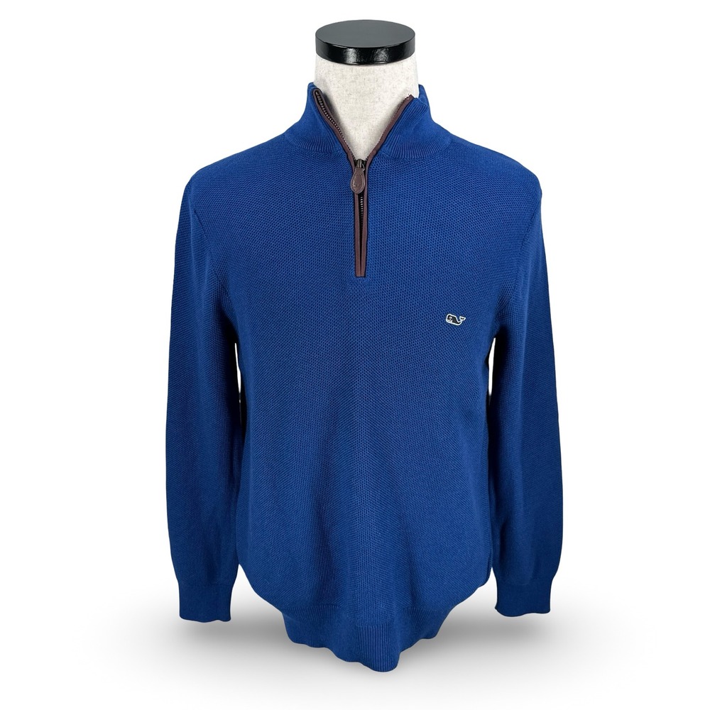 Vineyard Vines Mens Honeycomb Quarter Zip Sweater Prussian Blue Small New NWT